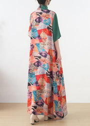 Beautiful Green Patchwork Print Vacation Summer Chiffon Dress - SooLinen