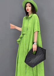 Beautiful Green Peter Pan Collar Asymmetrical Design Ruffled Vacation Dresses Short Sleeve