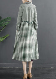 Beautiful Green Plaid Patchwork Plus Size Dress - SooLinen