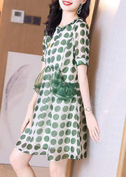 Beautiful Green Print Tulle Patchwork Chiffon Cinched Dress Summer