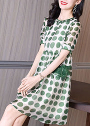 Beautiful Green Print Tulle Patchwork Chiffon Cinched Dress Summer