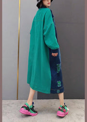 Beautiful Green Quilting Clothes Lapel Hole Maxi Spring Dresses - SooLinen