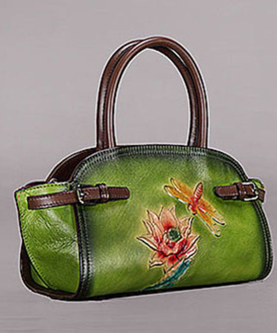 Beautiful Green Rub color Paitings Calf Leather Messenger Bag