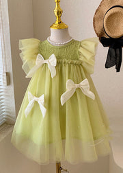 Beautiful Green Ruffled Bow Patchwork Tulle Kids Girls Princess Dress Summer