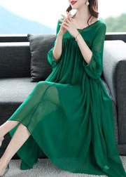 Beautiful Green V Neck Ruffled Wrinkled Chiffon Party Dress Bracelet Sleeve