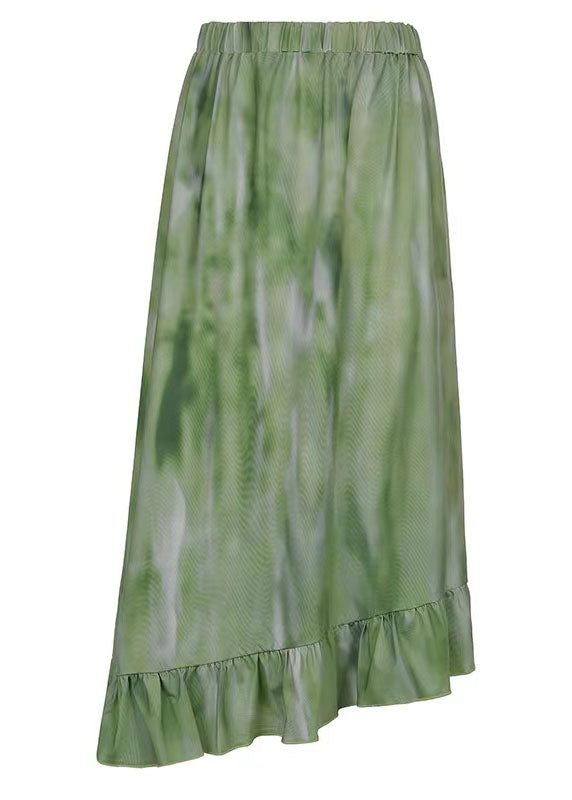 Beautiful Green Wrinkled Patchwork Print Cotton Skirt Spring