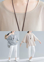 Beautiful Grey Cinched Cotton Blouse Tops Summer - SooLinen