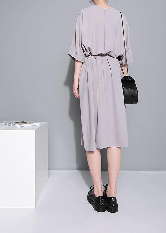 Beautiful Grey Half Sleeve Long Summer Chiffon Dress - SooLinen