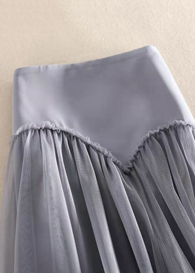 Beautiful Grey High Waist Patchwork Tulle Skirt Spring