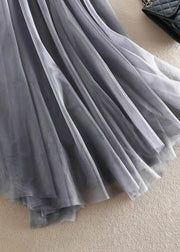 Beautiful Grey High Waist Patchwork Tulle Skirt Spring