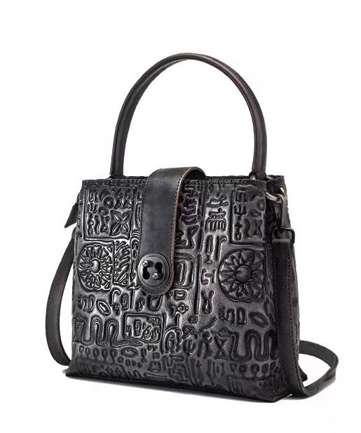 Beautiful Grey Oracle bone pattern Paitings Leather Satchel Handbag