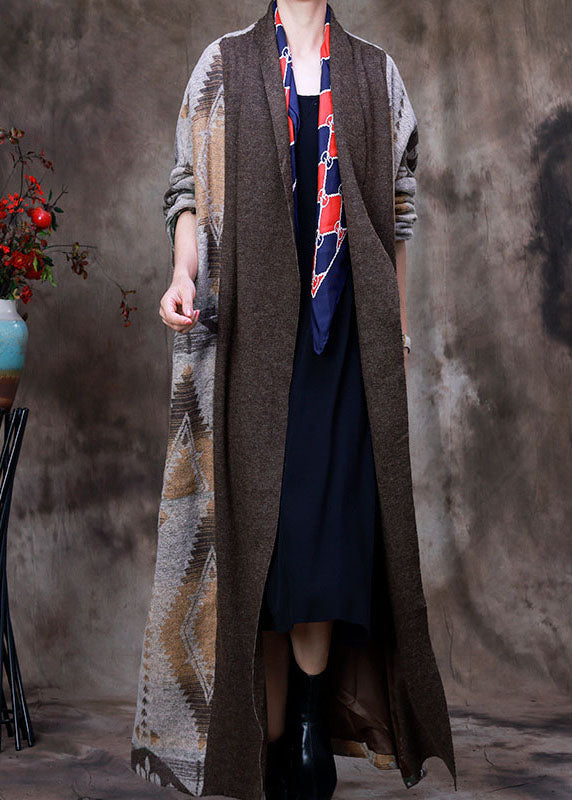 Beautiful Grey Patchwork Print Knit woolen coats Winter