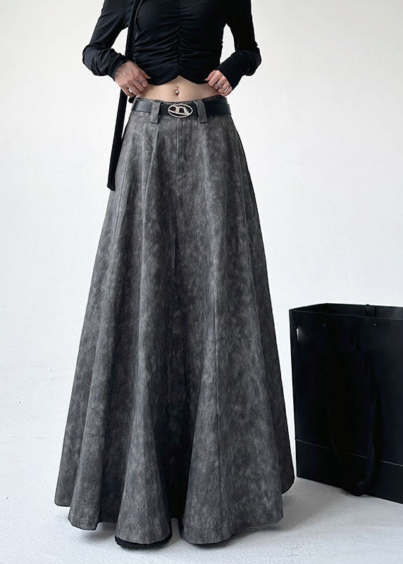 Beautiful Grey Patchwork Tie Dye Pockets High Waist A Line Skirts