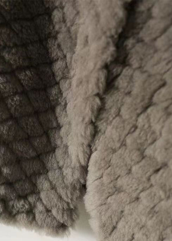 Beautiful Grey Pockets Button Patchwork Wool Jacket Winter
