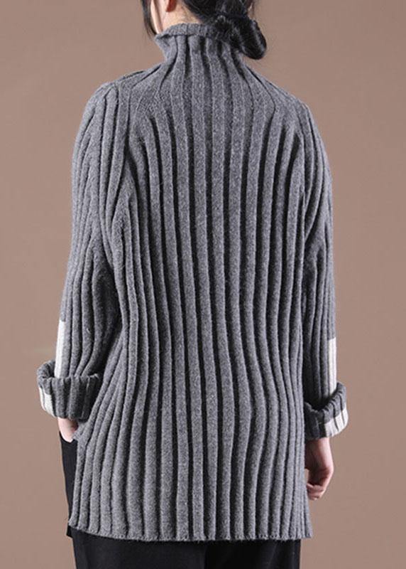 Beautiful Grey Turtleneck Side open Fall Cozy Sweater - SooLinen