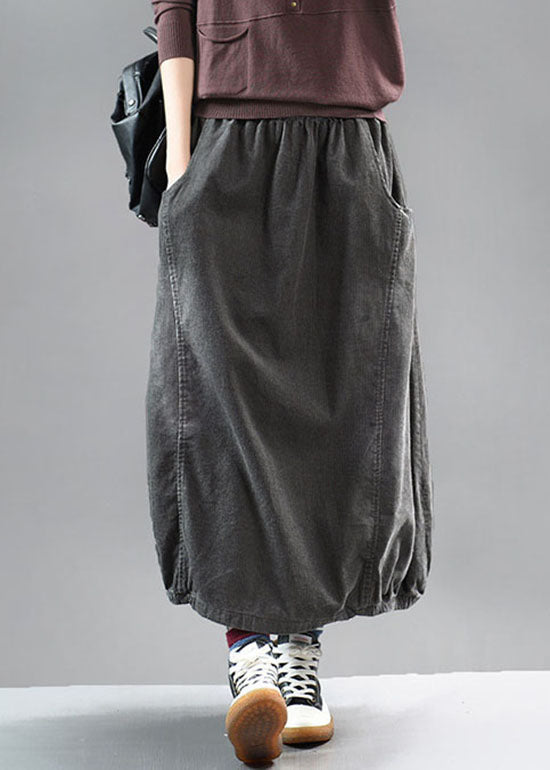 Beautiful Grey black wrinkled Patchwork Corduroy Skirts Spring