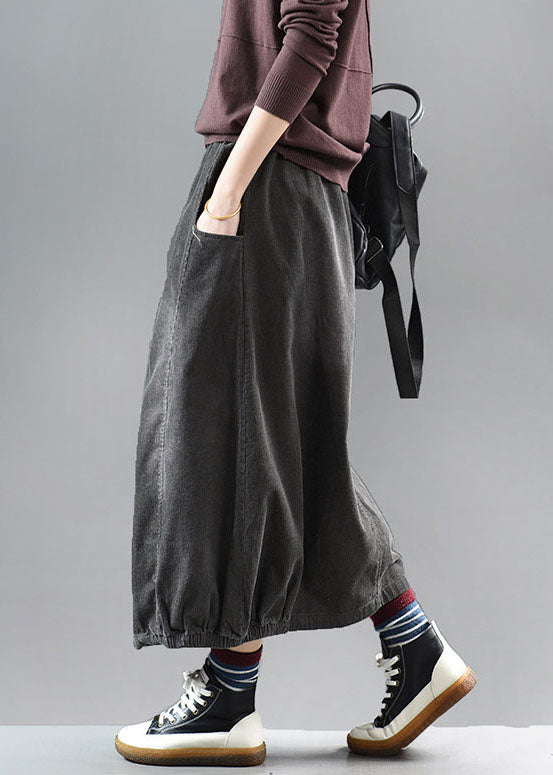 Beautiful Grey black wrinkled Patchwork Corduroy Skirts Spring