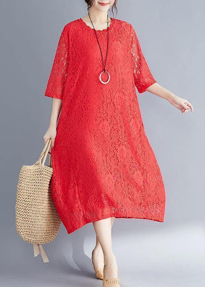 Beautiful Half sleeve o neck cotton dress Sweets red A Line Dresses Summer - SooLinen