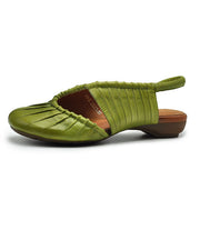 Beautiful Hollow Out Splicing Chunky Flat Sandals Green Cowhide Leather