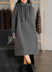 Beautiful Hooded Pockets Spring Clothes For Women Fabrics Gray Dress - SooLinen