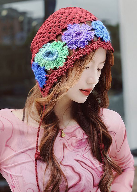 Beautiful Khaki Appliqued Hollow Out Knit Hat