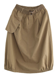 Beautiful Khaki Elastic Waist Asymmetrical Pockets Cotton Skirts Summer