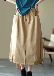Beautiful Khaki Elastic Waist Pockets open Fall Skirts