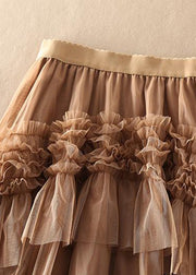 Beautiful Khaki asymmetrical design Tulle Tiered Fall Skirt