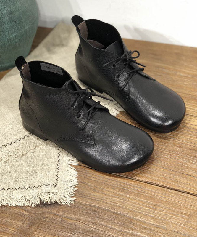 Beautiful Lace Up Flat Feet Shoes Comfy Black Cowhide Leather