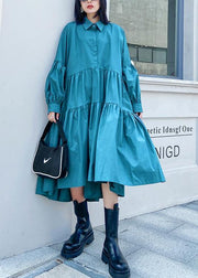 Beautiful Lapel Cinched Spring Clothes For Women Fabrics Blue Dresses - SooLinen