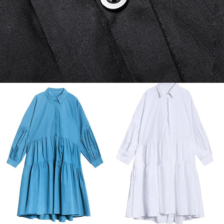Beautiful Lapel Cinched Spring Clothes For Women Fabrics Blue Dresses - SooLinen