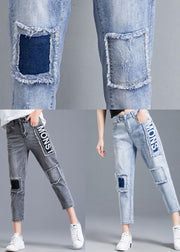 Schöne hellblaue Denim-Jeans mit hoher Taille und Buchstabendruck aus Baumwolle Sommer