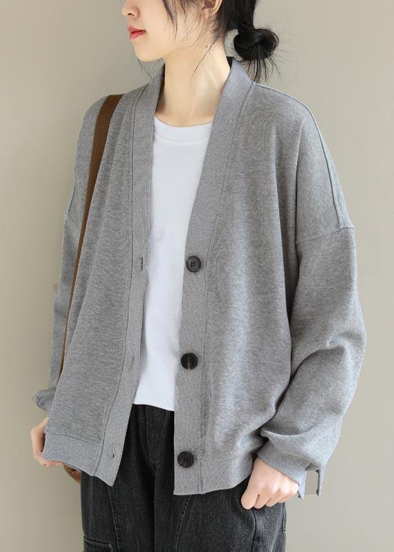 Beautiful Light Gray Top Quality Clothes Gifts V Neck Button Down Spring Jackets - SooLinen