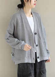 Beautiful Light Gray Top Quality Clothes Gifts V Neck Button Down Spring Jackets - SooLinen