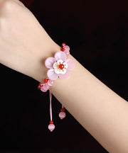 Beautiful Light Pink Coloured Glaze Shell Flower Cat's Eye Garnet Charm Bracelet