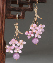 Beautiful Light Purple Copper Overgild Flower Drop Earrings