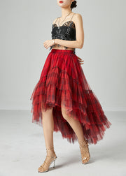 Beautiful Mulberry Asymmetrical Patchwork Wrinkled Tulle Skirt Summer