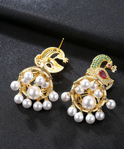 Beautiful Multi Color Zircon Phoenix Pearl Drop Earrings