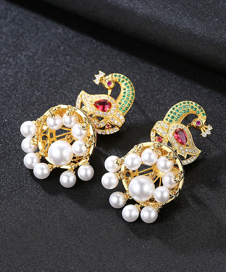 Beautiful Multi Color Zircon Phoenix Pearl Drop Earrings