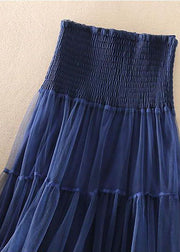 Beautiful Navy High Waist Patchwork Tulle Pleated Skirt Spring