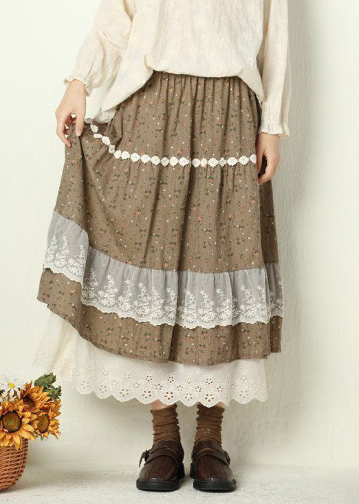 Beautiful Navy Print Lace Elastic Waist Cotton Skirt Spring