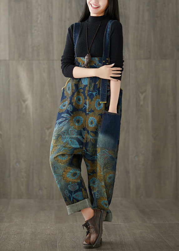 Beautiful Navy pockets Print jeans Jumpsuit Spring