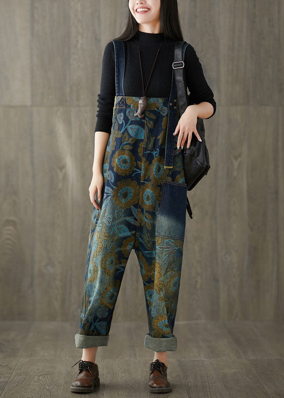 Beautiful Navy pockets Print jeans Jumpsuit Spring