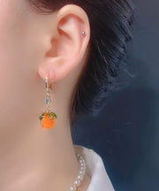 Beautiful Orange Alloy Inlaid Zircon Crystal Drop Earrings