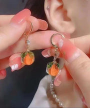 Beautiful Orange Alloy Inlaid Zircon Crystal Drop Earrings