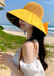 Beautiful Orange Hollow Out Patchwork Knit Floppy Sun Hat
