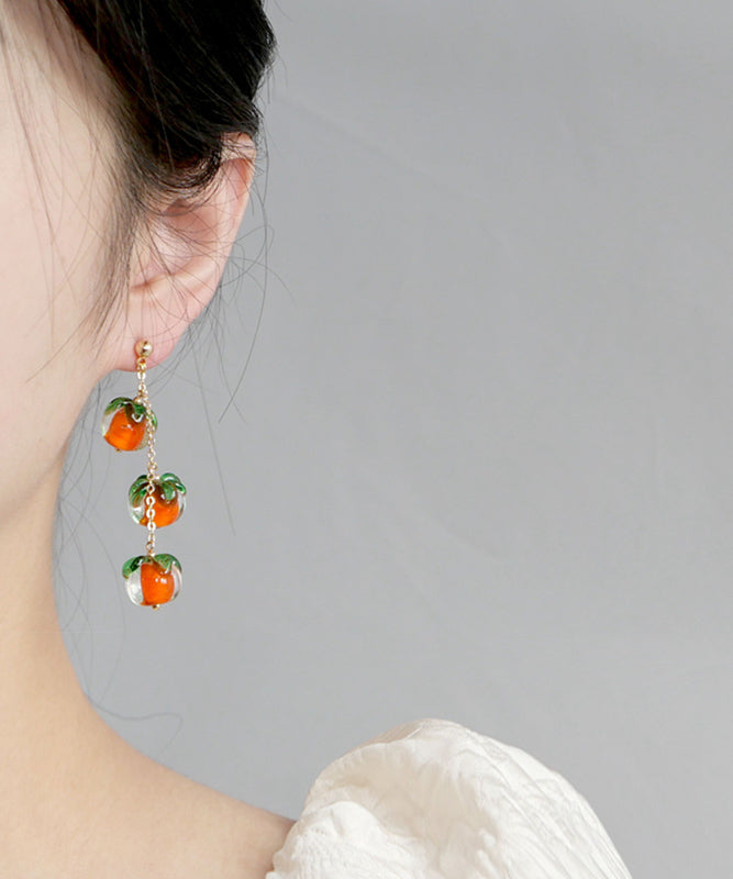 Beautiful Orange Overgild Asymmetricar Persimmon Ruyi Drop Earrings