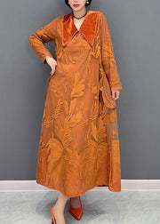 Beautiful Orange Sailor Collar Embroidered Thick Tulle Dress Winter