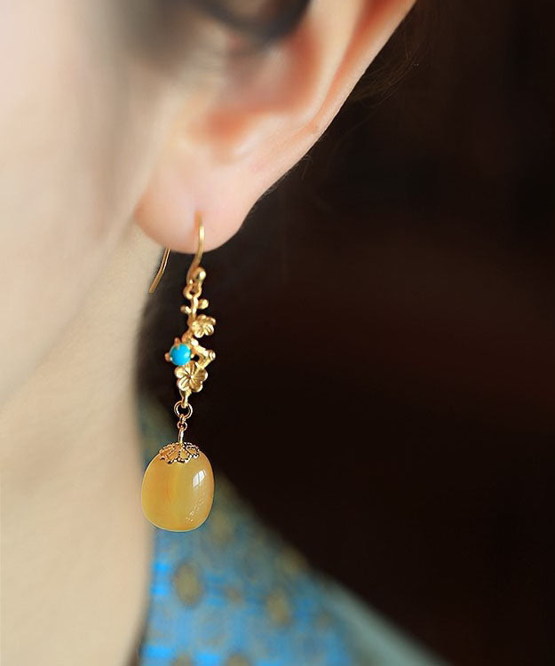 Beautiful Orange Sterling Silver Ancient Gold Beeswax Turquoise Drop Earrings