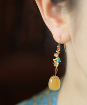 Beautiful Orange Sterling Silver Ancient Gold Beeswax Turquoise Drop Earrings